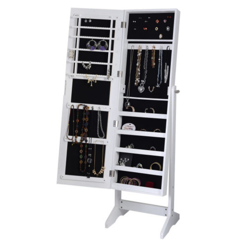 New Jewelry Cabinet Mirrored Armoire Mirror Organizer Storage Box Ring with Stand-black