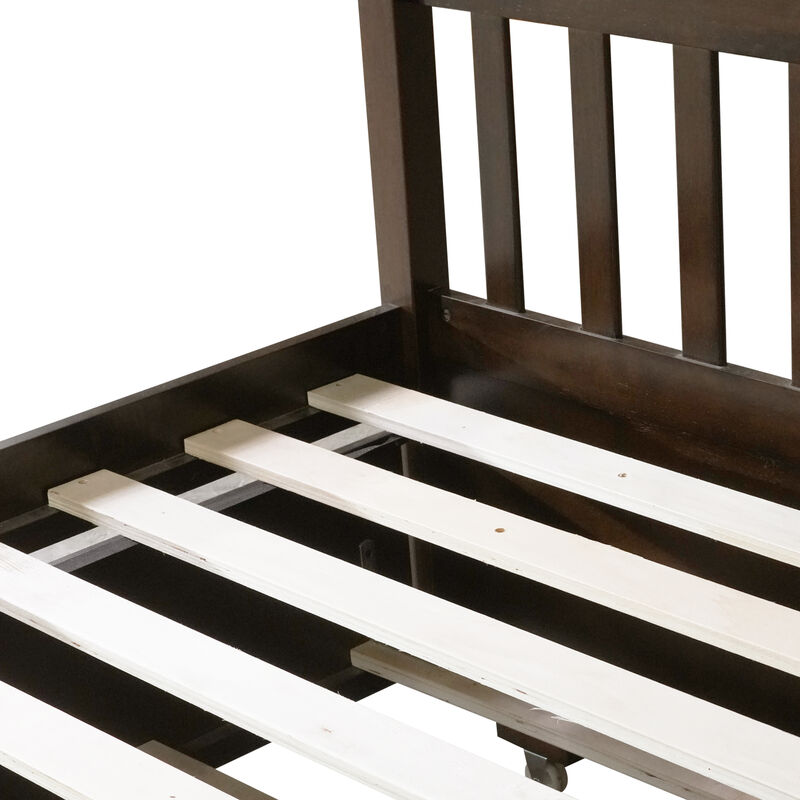 Whisen Convertible Full-Over-Full Bunk Bed with Twin Trundle, Rubber Wood Frame, Ladder and Safety Guardrails image number 8