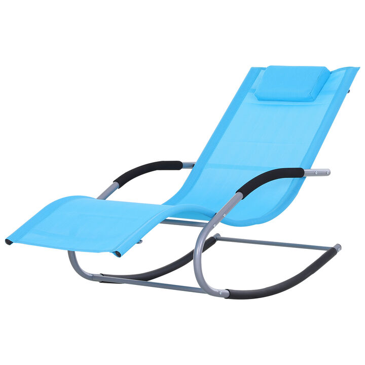 Outsunny Zero Gravity Rocking Chair Outdoor Chaise Lounge Chair Recliner Rocker with Detachable Pillow and Durable Weather-Fighting Fabric for Patio, Deck, Pool, Light Blue