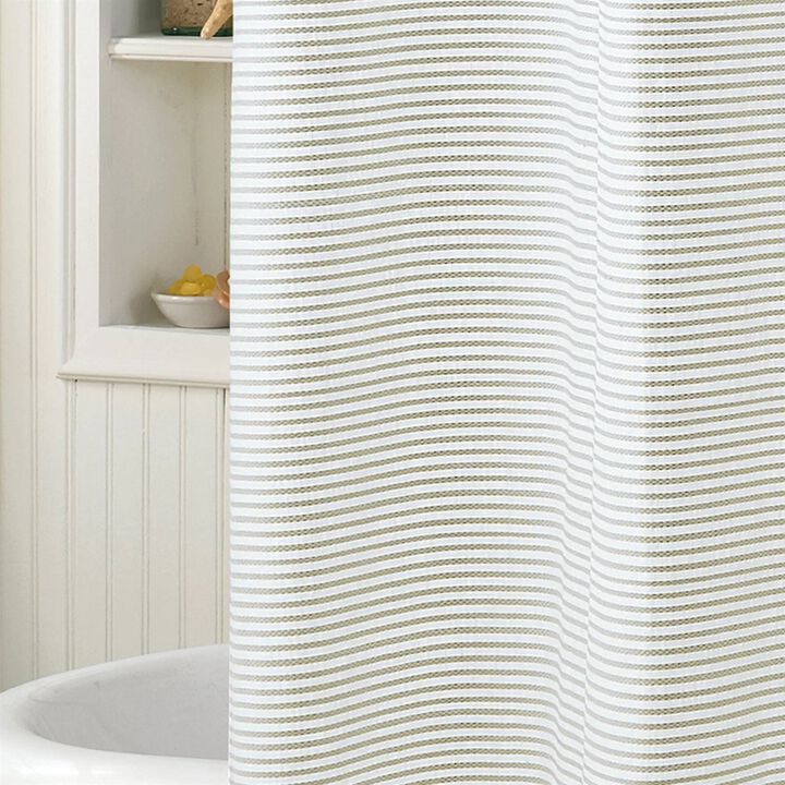 Modern Farmhouse Striped Shower Curtain – 100% Cotton, Subtle Texture & Machine-Washable