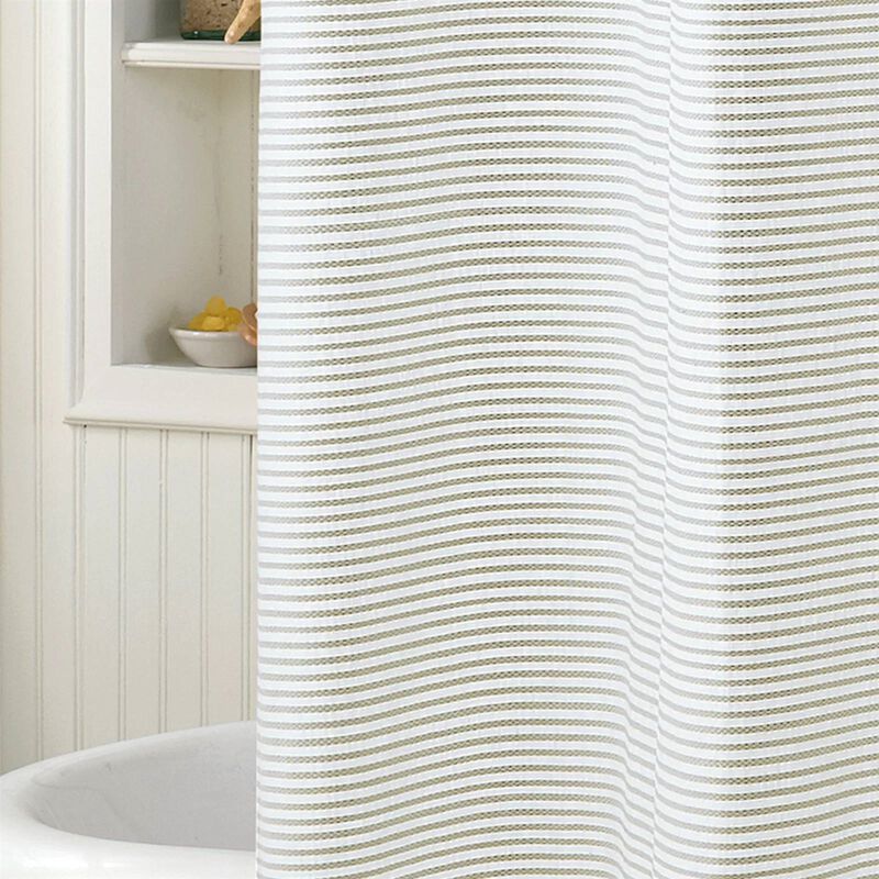 Modern Farmhouse Striped Shower Curtain – 100% Cotton, Subtle Texture & Machine-Washable