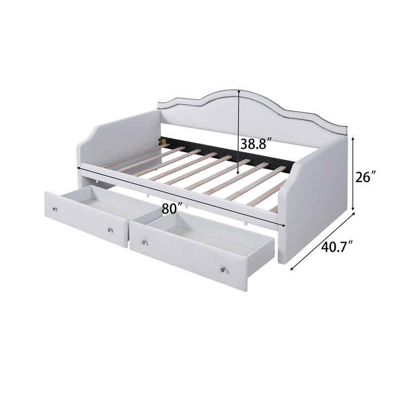 Merax Full Size Upholstered Daybed with LED and 2 Drawers