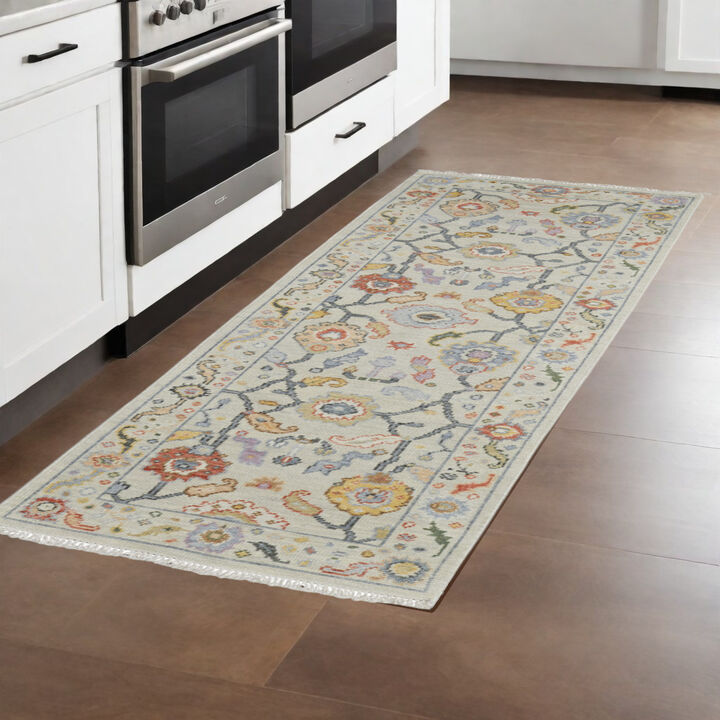 HomeRoots Wool Oriental Hand Knotted Runner Rug With Fringe