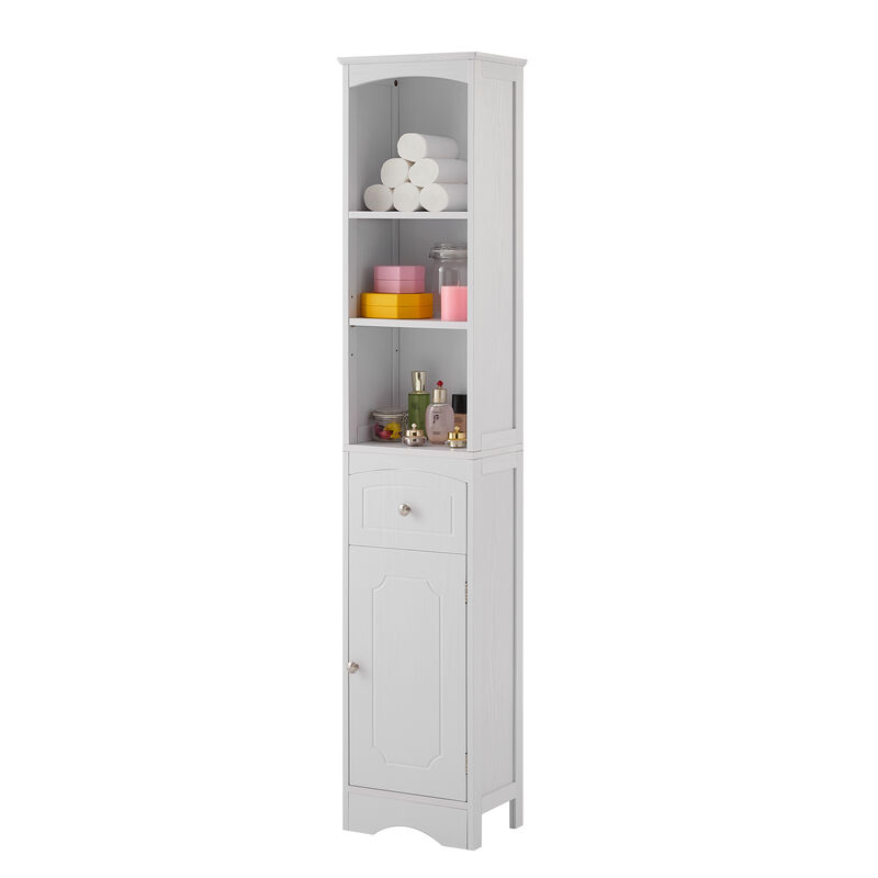 Whisen Verticle Bathroom Cabinet, Freestanding Storage Cabinet with Drawer and Adjustable Shelves