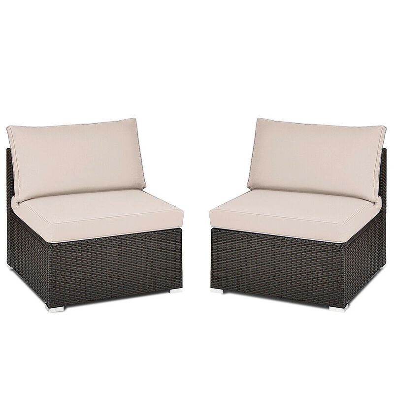 Mondawe 2 Pieces Patio Rattan Armless Sofa Set with 2 Cushions and 2 Pillows