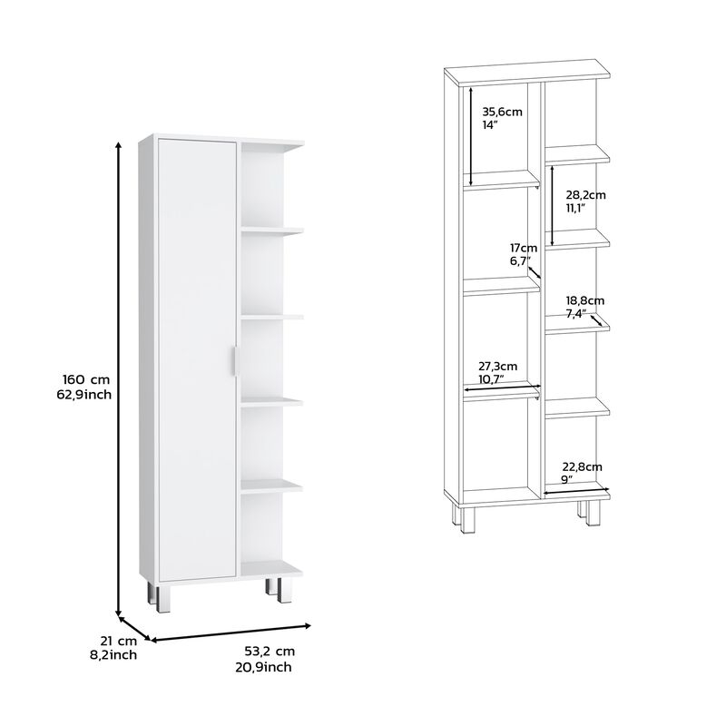 DEPOT E-SHOP Keller 63" H Linen Cabinet, with 1 door and 9 shelves, White,