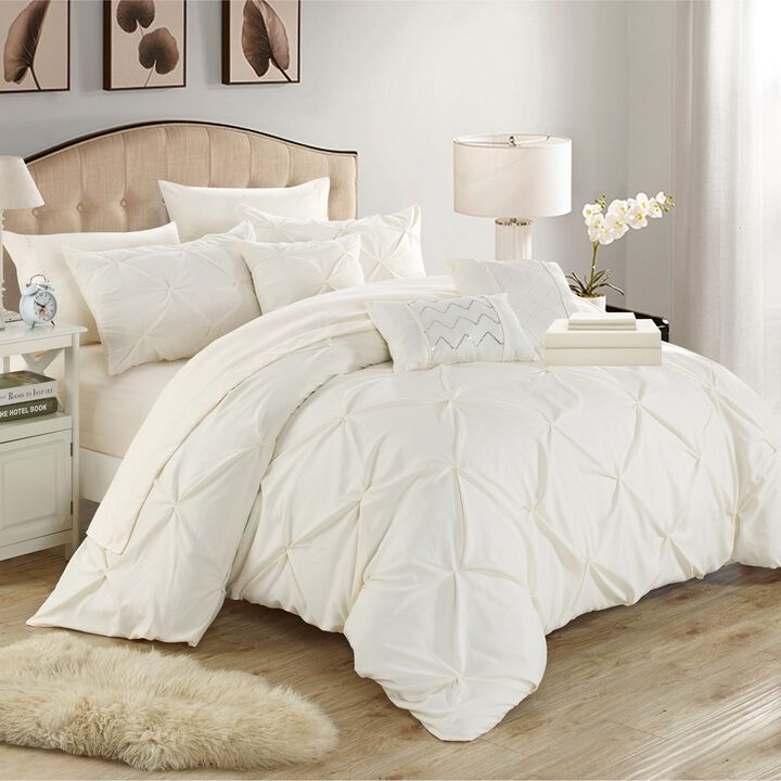 Chic Home Mycroft Pinch Pleated Ruffled Bed In A Bag Soft Microfiber Sheets 10 Pieces Comforter Decorative Pillows & Shams - Twin 66x90, Beige