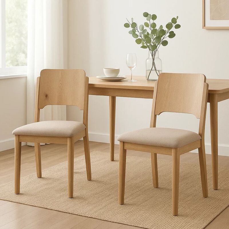 Aruk Dining Chair Set of 2, Khaki Padded Fabric Seat, Brown Wood Legs image number 6