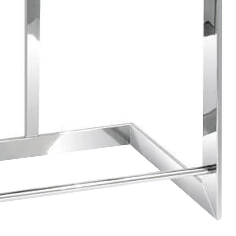 Dok 26 Inch Counter Height Stool, Green, Cantilever, Silver Stainless Steel - Benzara