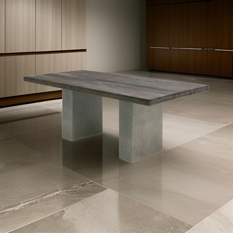 Cid Ari 94 Inch Dining Table, Heritage Oak Rectangular Top, Dark Gray