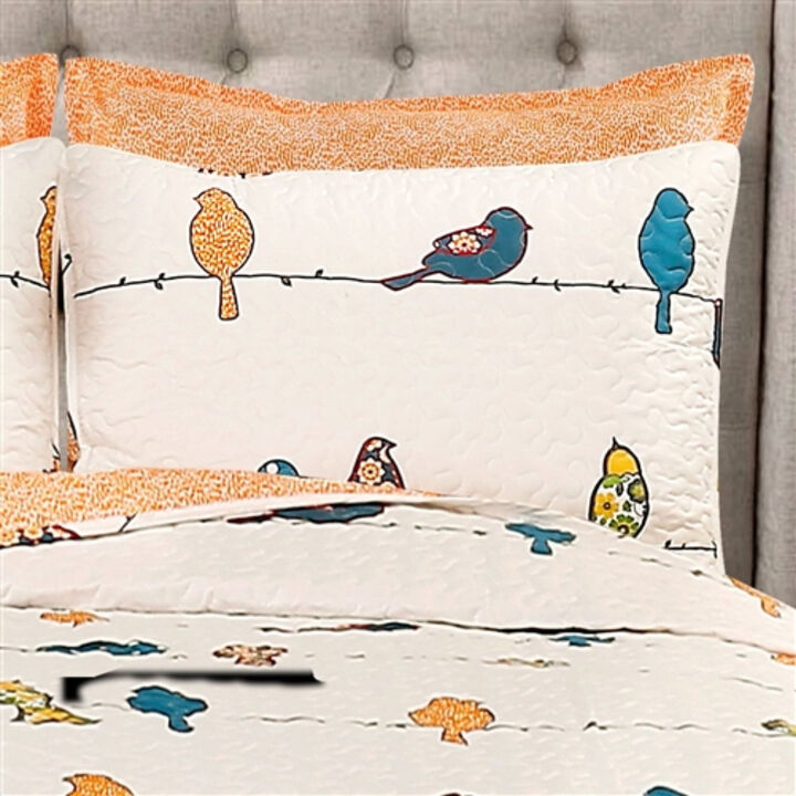 7-Piece Floral Birds on Wire Quilt Set – Lightweight and Elegant