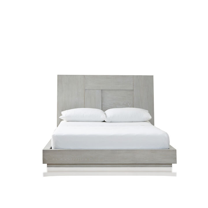 Joe Mahogany Wood Modern Platform Queen Bed, Plinth Base, Gray - Benzara
