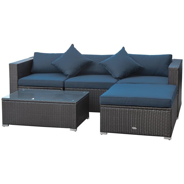 5 Piece Outdoor Patio PE Rattan Wicker Sofa Conversation Set Sectional Furniture Set, Coffee