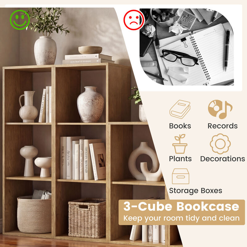 Compact 3 Cube Bookcase with Back Guardrail for Bedroom image number 6