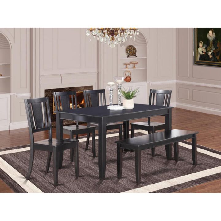 6 Pc Dining Table with bench-Dining Table and 4 Dining Chairs and Bench