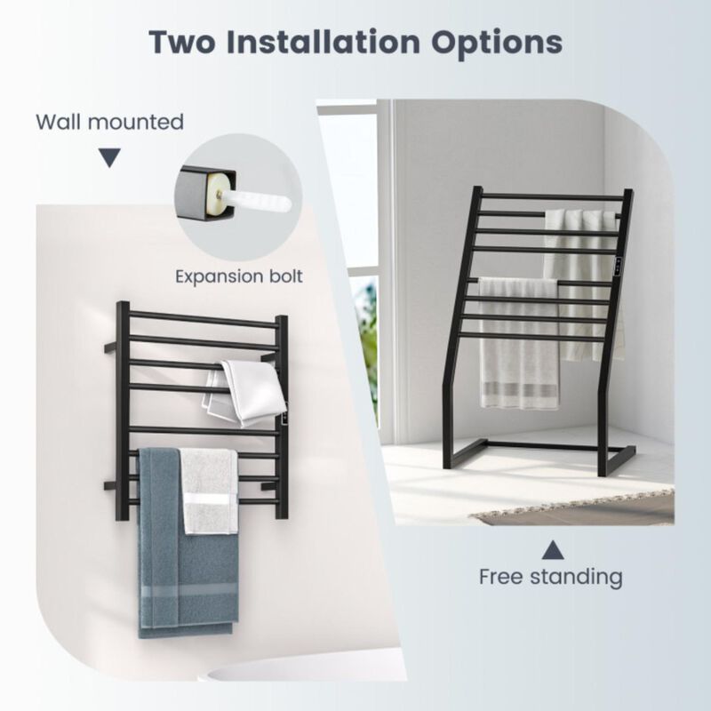 Hivvago 8 Bars Freestanding Wall Mounted Towel Warmer Rack with LED Display