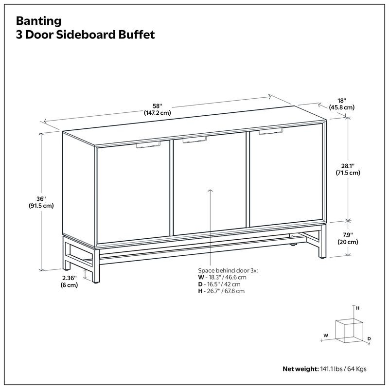 Simpli Home Banting Mid Century 3 Door Sideboard Buffet image number 9