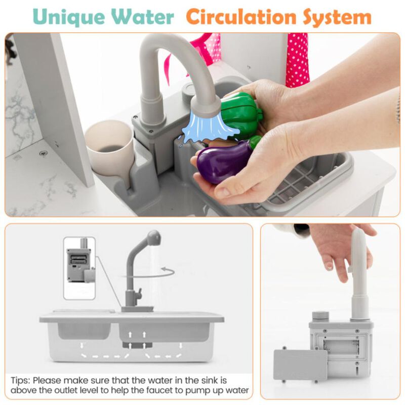 Hivvago Wooden Kids Play Kitchen Playset with Realistic Lights and Sounds