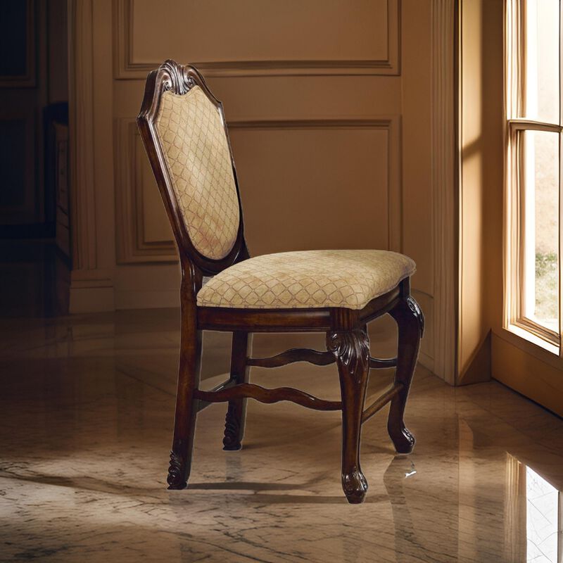 Loki 24 Inch Counter Height Chair Set of 2, Beige Fabric, Crown Top Back  - Benzara