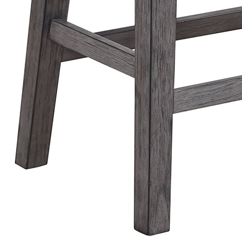 Wood & Leather CoUnter Height Stool with Nail head Trim, Set of 2, Black & Gray