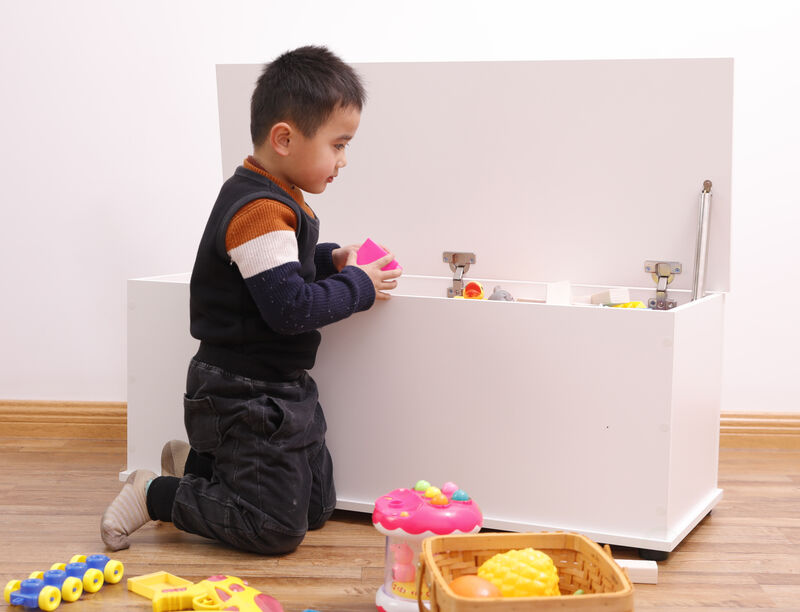 Large Storage Toy Box with Soft Closure Lid, Wooden Organizing Furniture Storage Chest, Brown