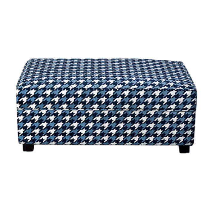 Colin Ottoman, Gray Blue White Houndstooth Polyester, 40in Rectangular
