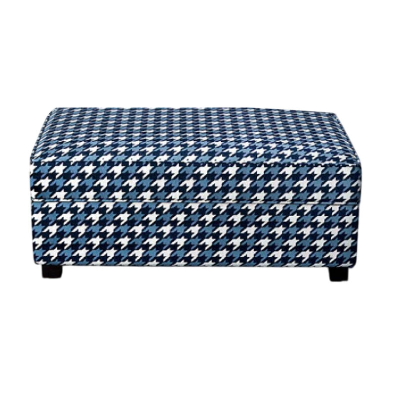 Colin Ottoman, Gray Blue White Houndstooth Polyester, 40in Rectangular