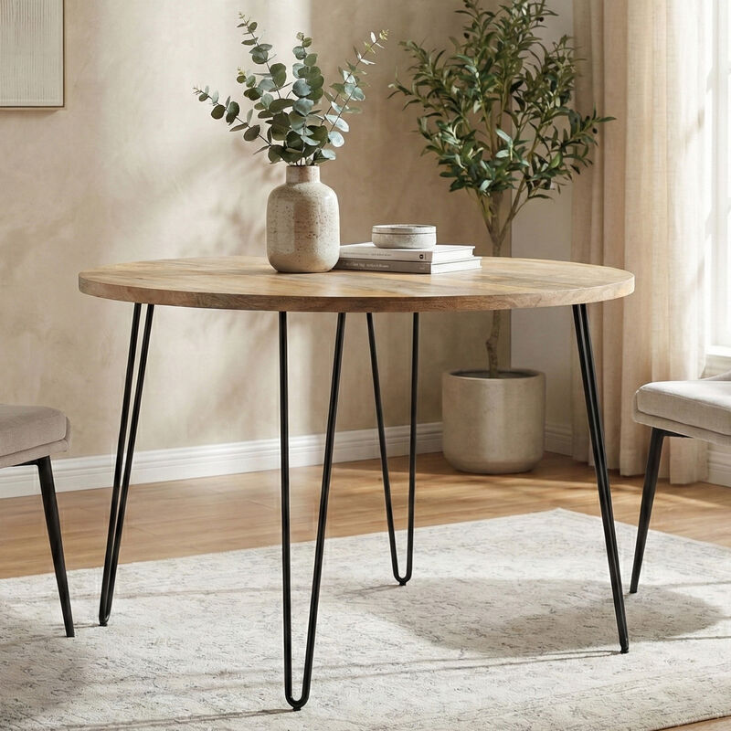 Hunter SOLID MANGO WOOD and Metal 45 inch x 45 inch Round Industrial Dining Table in Natural image number 1