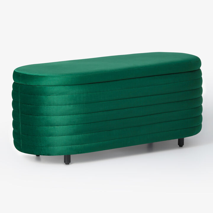 WestinTrends 42" Wide Mid-Century Modern Upholstered Velvet Tufted Oval Storage Ottoman Bench