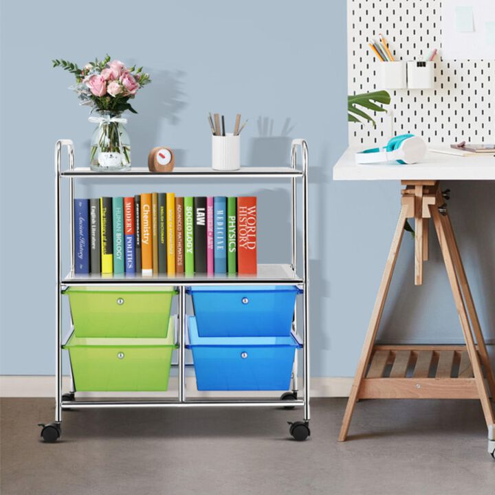 Hivvago 4 Drawers Shelves Rolling Storage Cart Rack-Multicolor