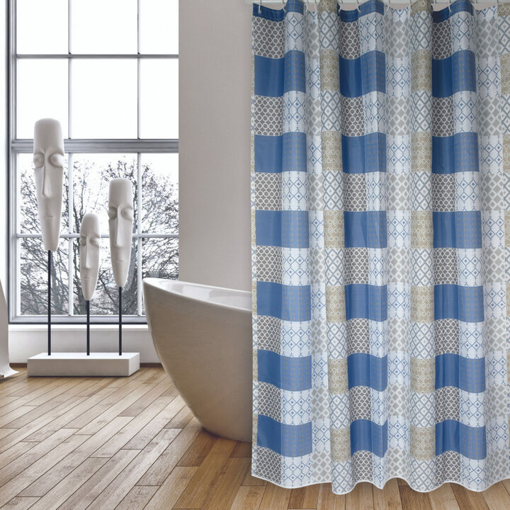 MSV CERAMIC Polyester Shower Curtain 180x200cm PREMIUM QUALITY Blue - Rings included