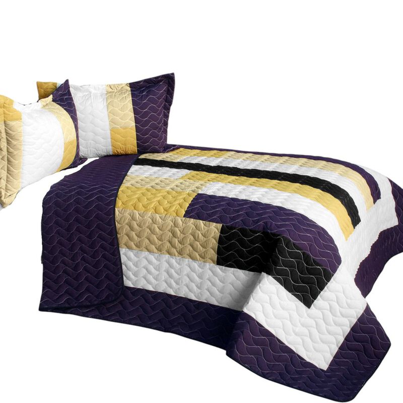 Vermicelli Quilted Patchwork Bedding Set Queen Size Morning Glory Design Set image number 1