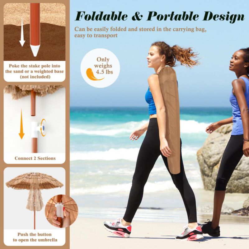 Hivvago 6 Feet Thatched Patio Umbrella with Tilt Design and Carrying Bag