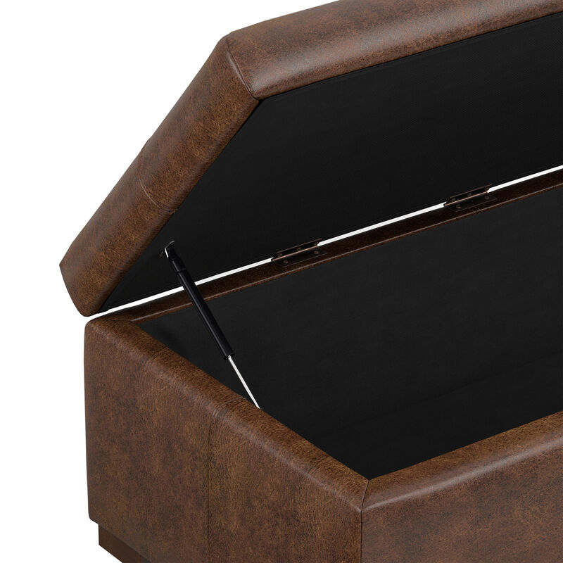 Gabbie 48 inch Wide Contemporary Rectangle Rectangular Storage Ottoman in Distressed Chestnut Brown  Vegan Faux Leather, Assembled image number 9