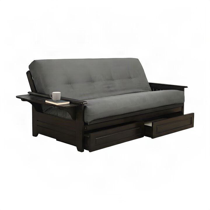 Phoenix Frame-Espresso Finish-Suede Gray Mattress-Storage Drawers