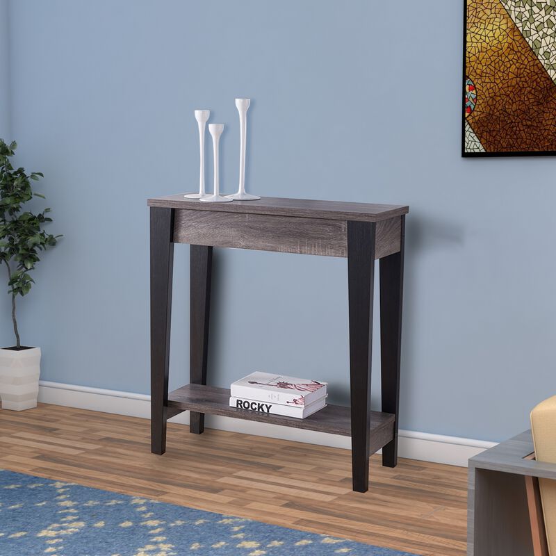 Wooden Console Table With Bottom Shelf, Black And Gray-Benzara