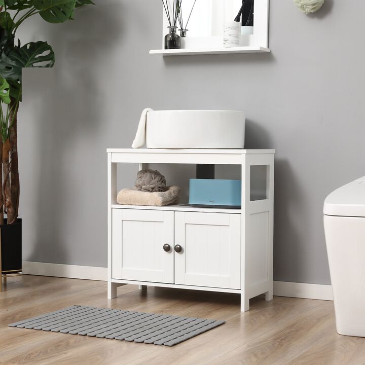 Pedestal Under Sink Cabinet with Double Doors, Modern Bathroom Vanity Storage Unit with Shelves, White