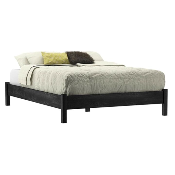 Hivvago Full size Contemporary Platform Bed in Grey Black Wood Finish