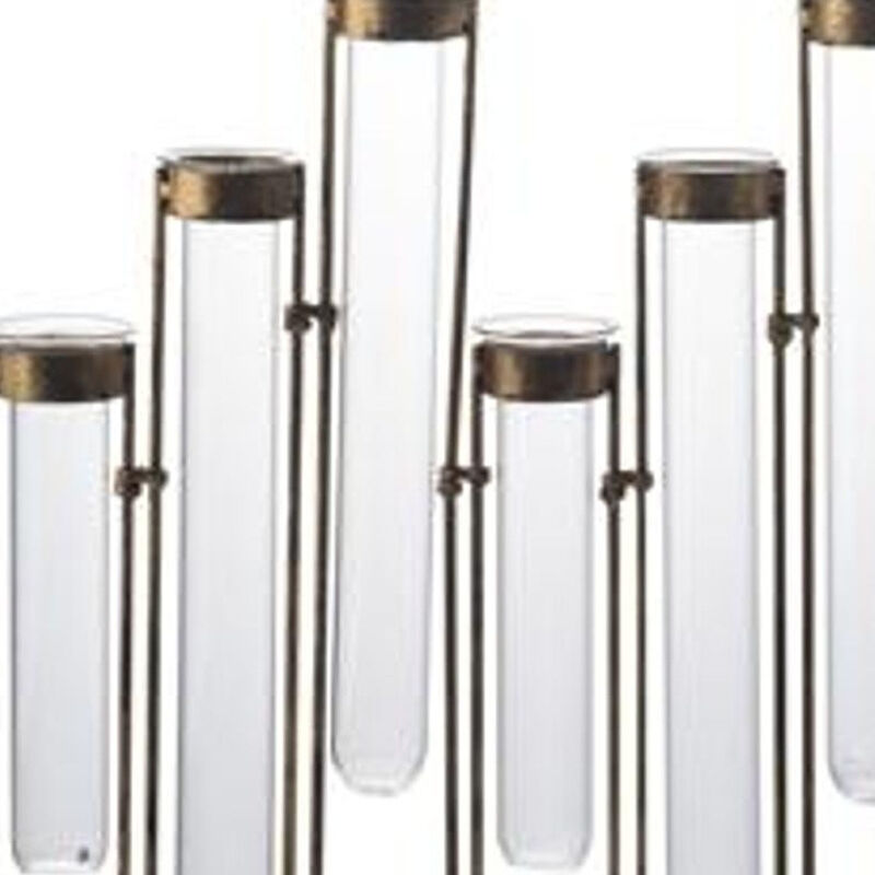 HomeRoots 14" Bronze And Clear Glass And Metal Cylinder Table Vase image number 5