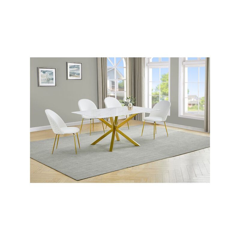 Best Quality Furniture Glass With White Marble Wrap Dining Set And White Chairs