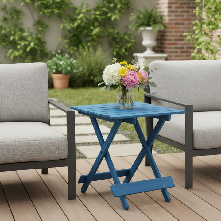 WOW PIONEER Folding Square Solid Wood Patio Side Table Portable Space-Saving Outdoor Furniture for Backyard Balcony Drinks Books Small Item Storage