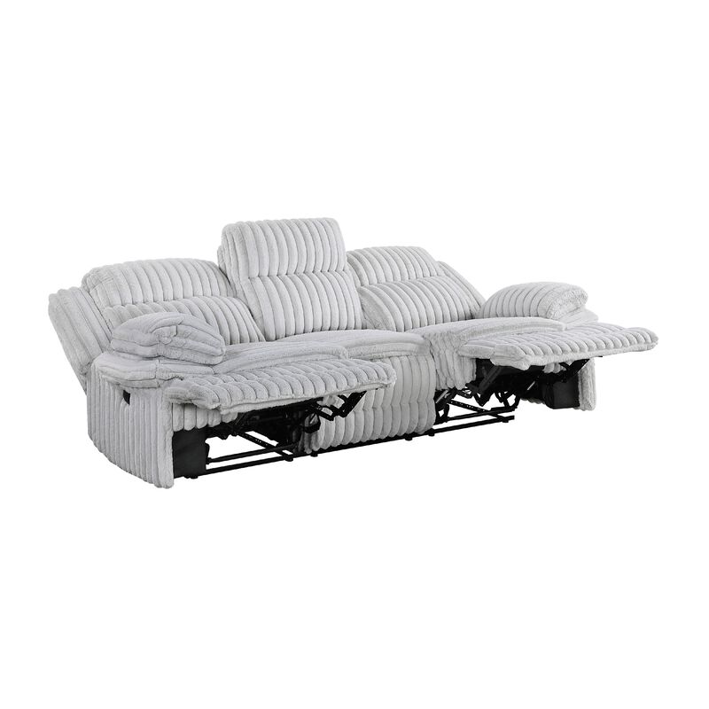 Rexy Manual Double Recliner Sofa, Textured Light Gray Corduroy 95 Inch image number 2