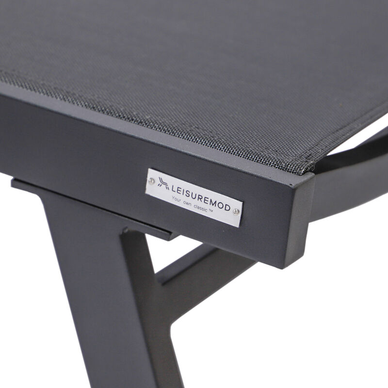 LeisureMod Marlin Poolside Outdoor Patio Lawn and Garden Modern Powder Coated Aluminum Frame Suntan Sling Chaise Lounge Chair with Armrests, Set of 2