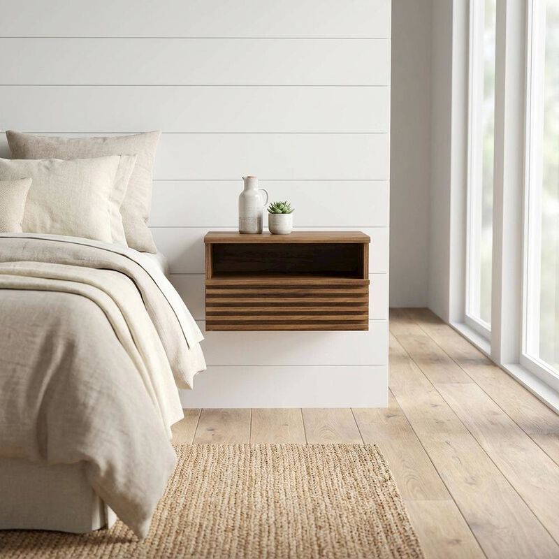Wall-Mount Nightstand in Brown Finish with Modern Design image number 3