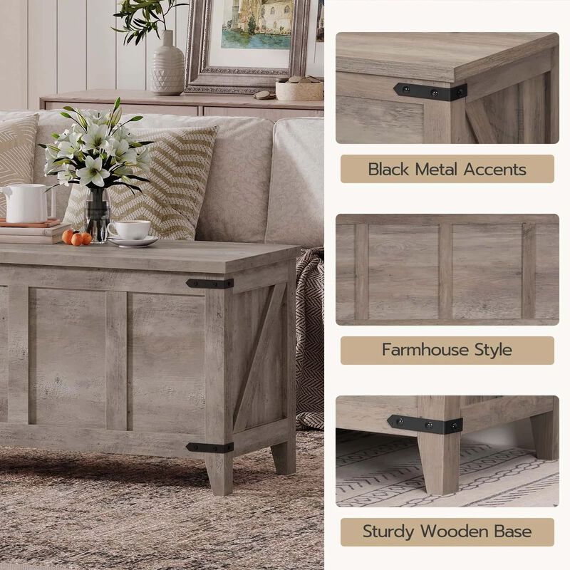 Wooden Storage Chest with Lift Top for Living Room and Bedroom-Greige image number 6