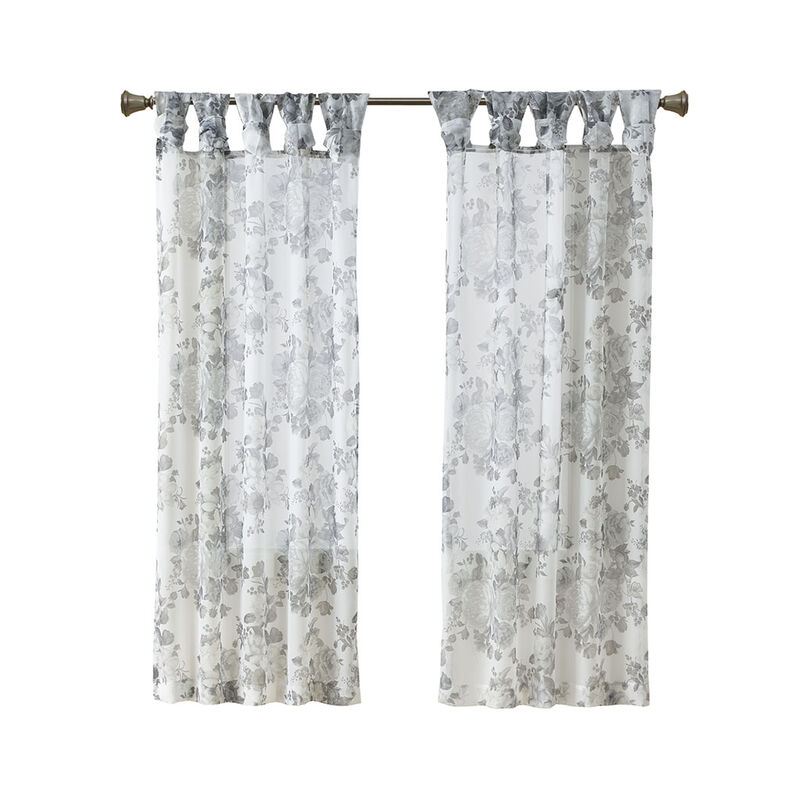 Gracie Mills Caelum Mauve Floral Print Rod Pocket and Back Tab Voile Sheer Curtain