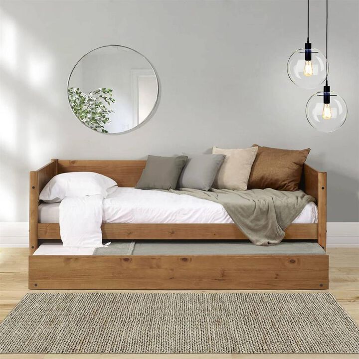 Hivvago Twin Solid Wood Daybed with Roll Out Trundle Bed Frame