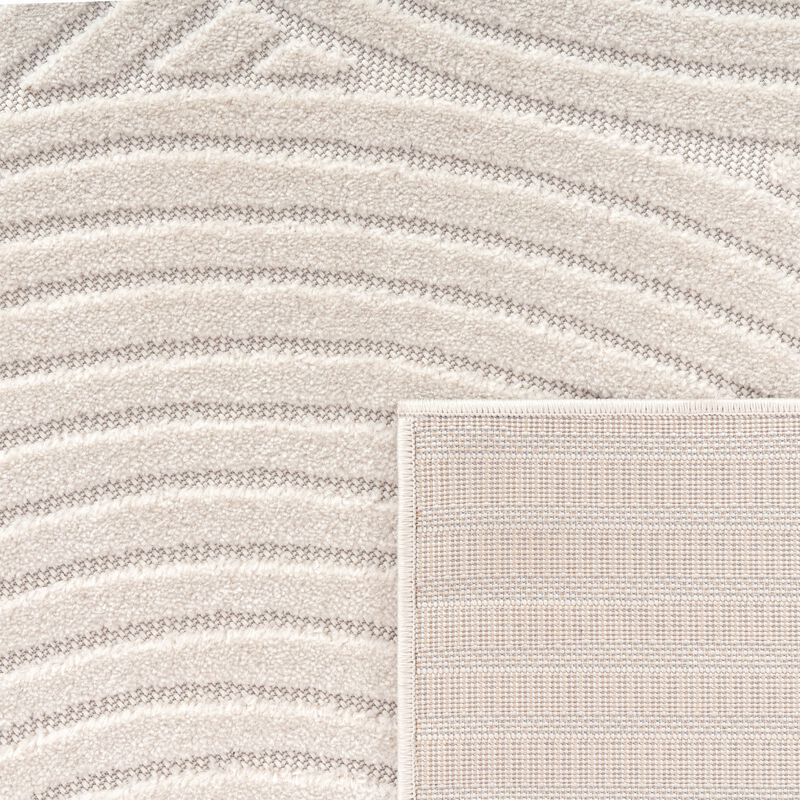 Modern Area Rug Minimalist Design with Curved Line Pattern in Cream / Green