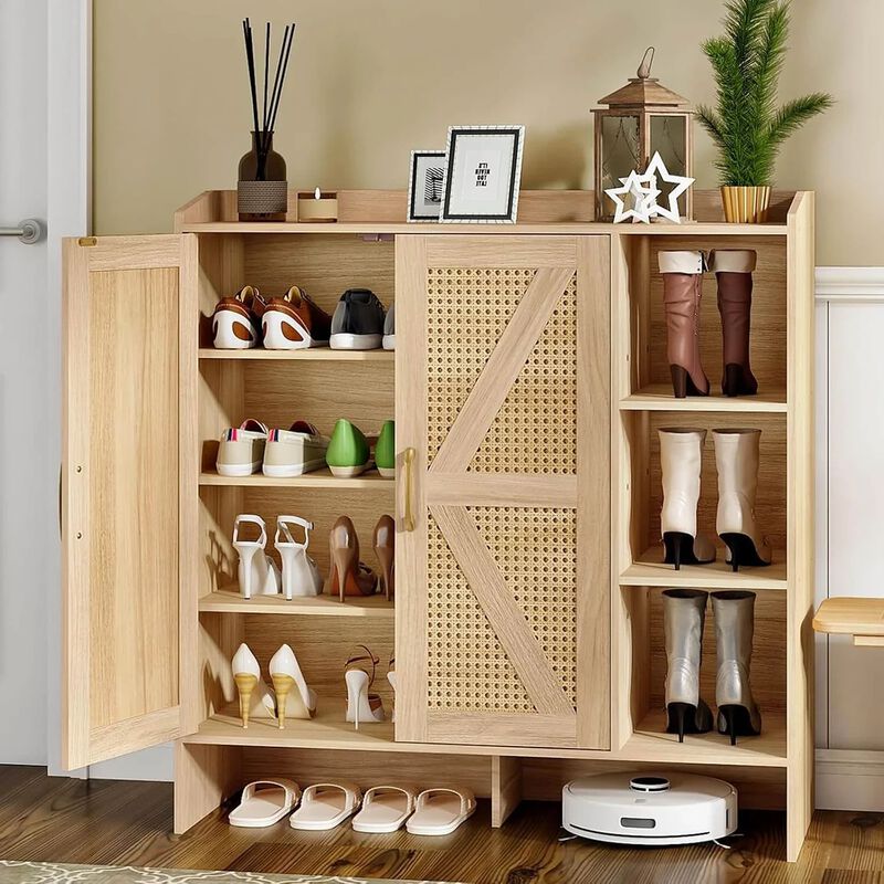 Rattan Style Shoe Cabinet with 4-Tier Storage for Hallway Organization-Natural image number 3