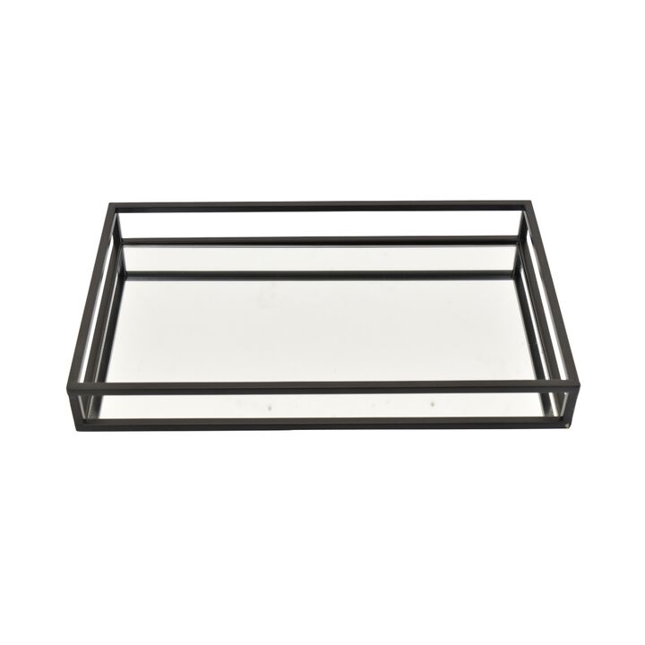 Shaya Rectangular Tray, Gallery Frame w Rails, Glass, Black Metal 16 Inch